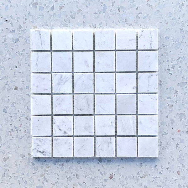 Carrara Bianco Stacked Mosaic - Stone and Tile Projects