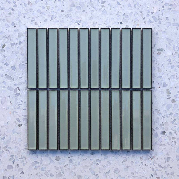 Kit Kat Green Sage Concave Mosaic 145x20 - Stone and Tile Projects