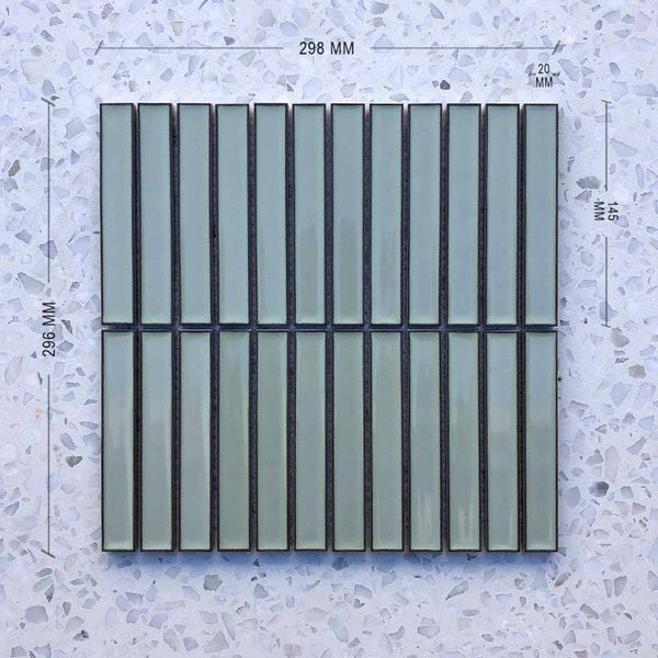 Kit Kat Green Sage Concave Mosaic 145x20 - Stone and Tile Projects