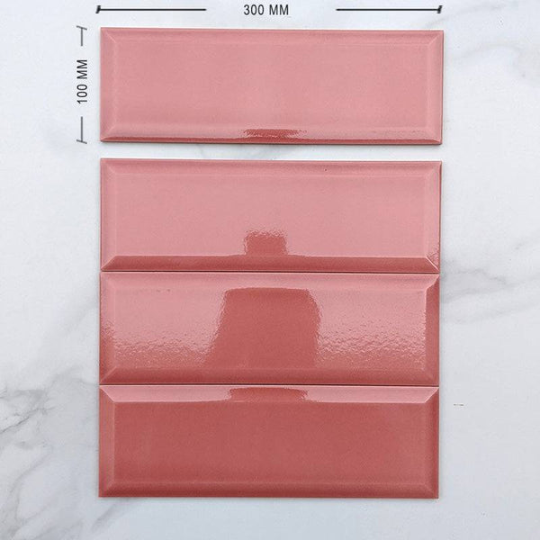 Craquele Hot Pink Bevelled Spanish Subway Ceramic 300x100 - Stone and Tile Projects