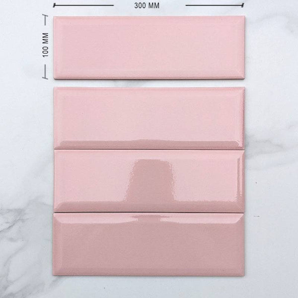 Craquele Soft Pink Bevelled Spanish Subway Ceramic 300x100 - Stone and Tile Projects
