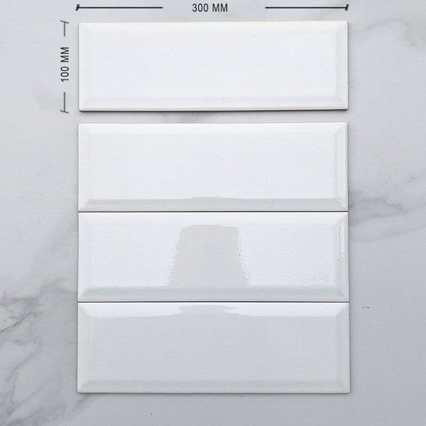 Craquele White Bevelled Spanish Subway Ceramic 300x100 - Stone and Tile Projects