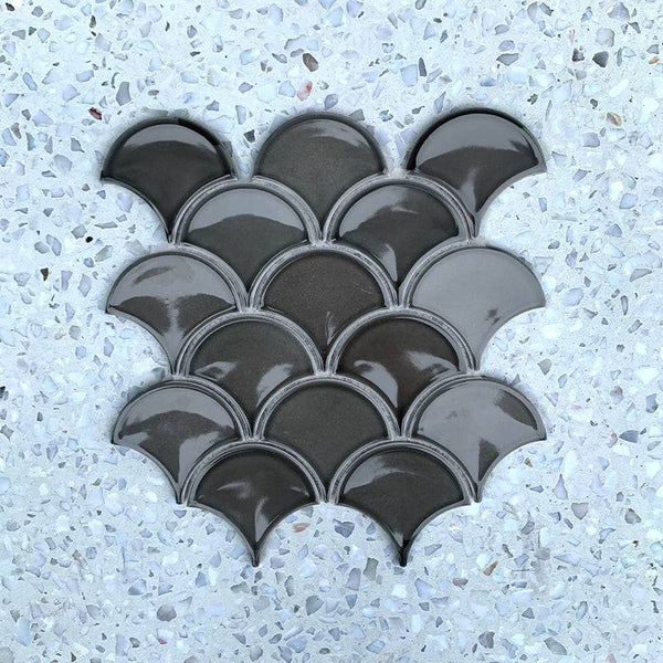 Fan Shape Dark Grey Porcelain Mosaic - Stone and Tile Projects
