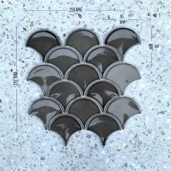 Fan Shape Dark Grey Porcelain Mosaic - Stone and Tile Projects