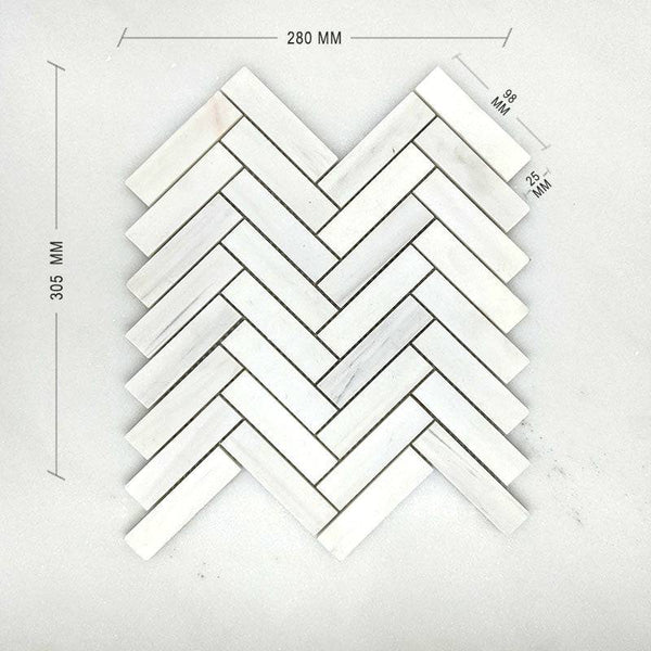 Dolomite White Herringbone Mosaic 98x25 dimension