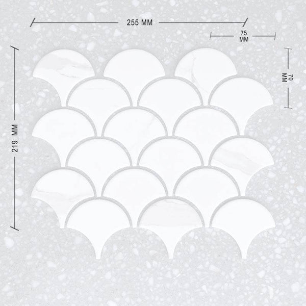Fan Shape Calacatta Mosaic Dimension