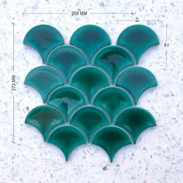 Fan Shape Craqule Reef Green Porcelain Mosaic - Stone and Tile Projects