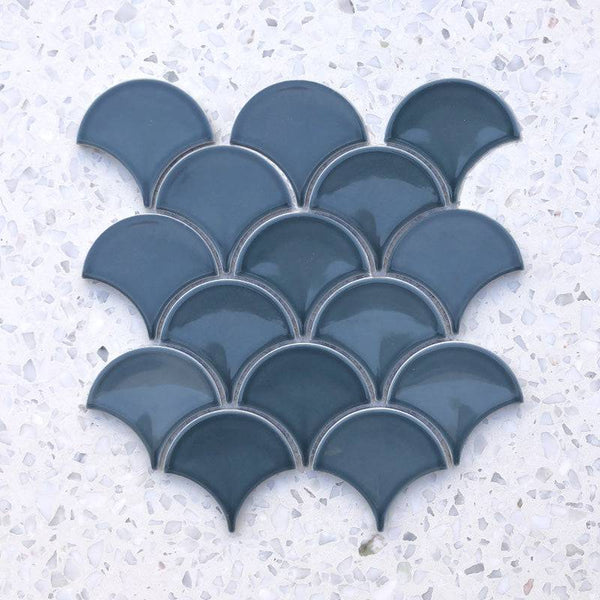Fan Shape Denim Blue Porcelain Mosaic - Stone and Tile Projects