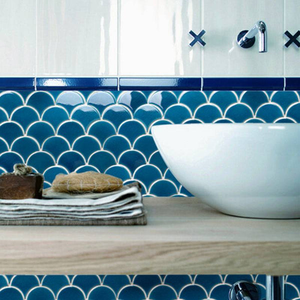Fan Shape Denim Blue Porcelain Mosaic - Stone and Tile Projects