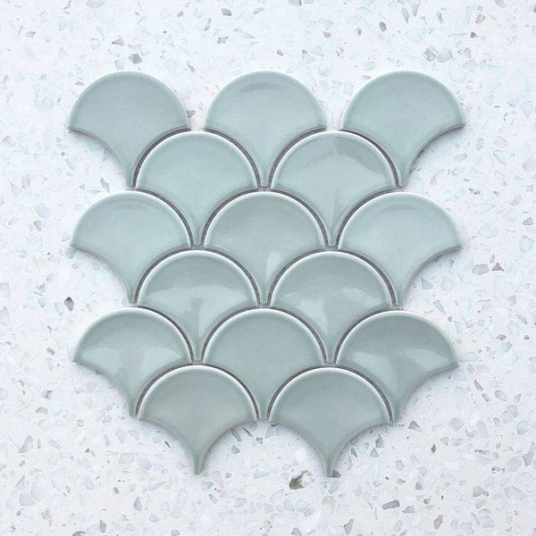 Fan Shape Light Green Porcelain Mosaic - Stone and Tile Projects