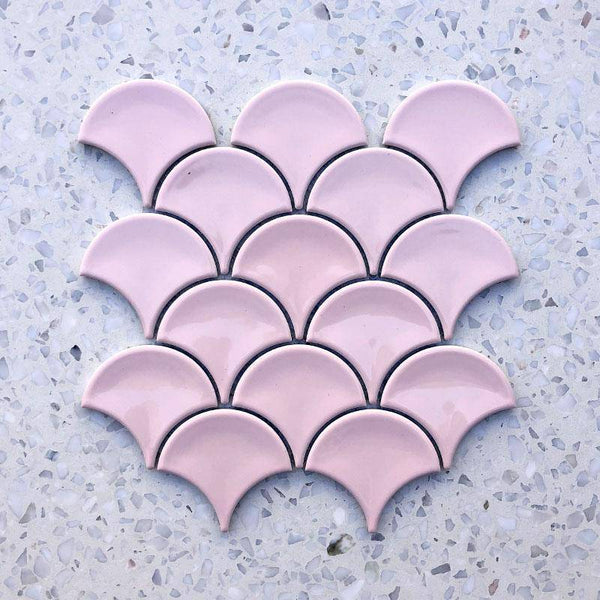 Fan Shape Pink Porcelain Mosaic - Stone and Tile Projects