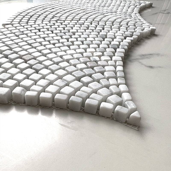 Carrara Scallop Tumbled Marble Mosaic - Stone and Tile Projects