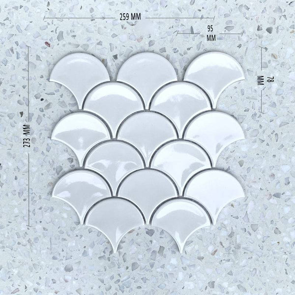 Fan Shape Bianco Porcelain Mosaic - Stone and Tile Projects