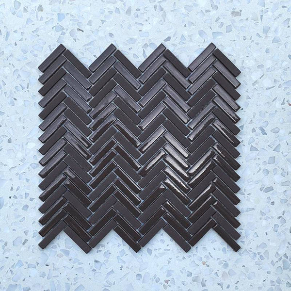 Stix Graphite Herringbone Porcelain Mosaic 48x10 - Stone and Tile Projects