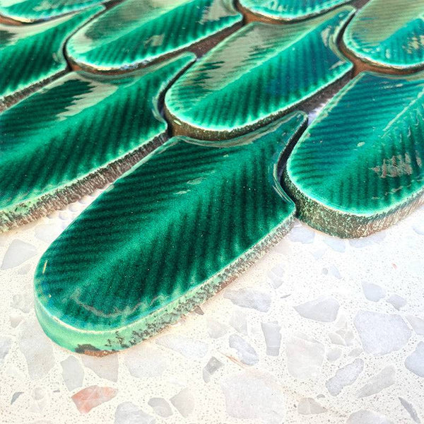 Green Gloss Leaf Porcelain Mosaic - Stone and Tile Projects