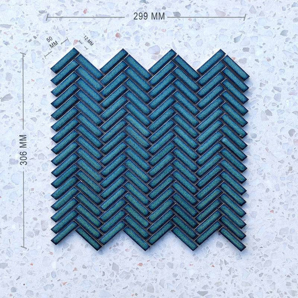 Vintage Green Herringbone Porcelain Mosaic 50x12 - Stone and Tile Projects