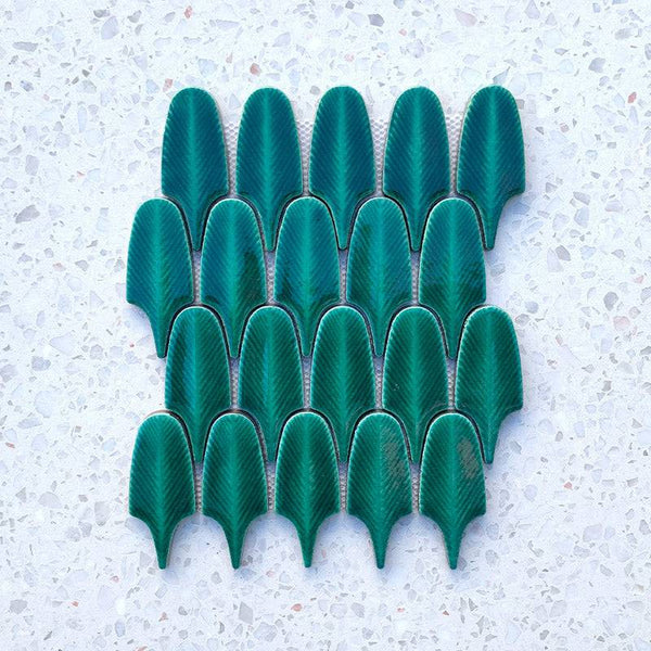 Green Gloss Leaf Porcelain Mosaic - Stone and Tile Projects