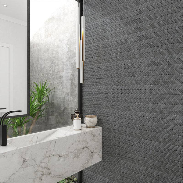Stix Grey Herringbone Porcelain Mosaic 48x10 - Stone and Tile Projects