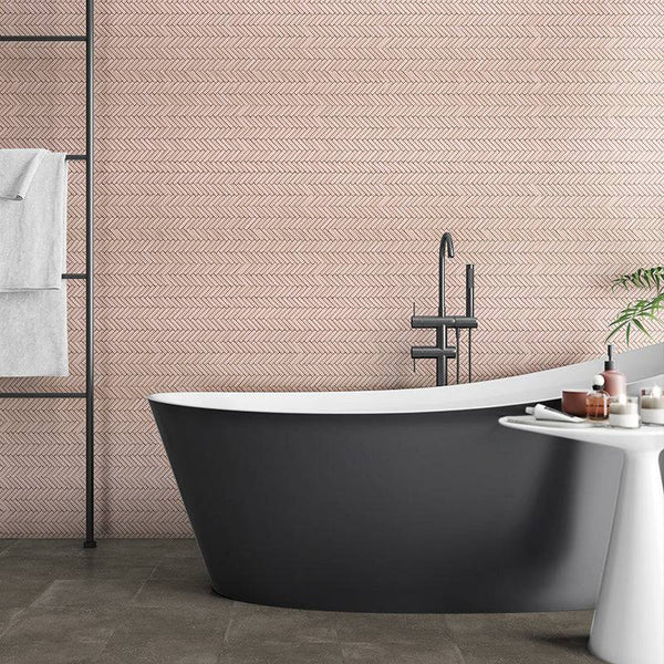 Stix Pink Herringbone Porcelain Mosaic 48x10 - Stone and Tile Projects