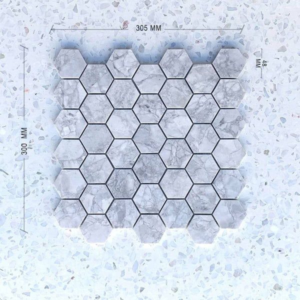 Super White Hexagon Mosaic Dia 48 - Stone and Tile Projects