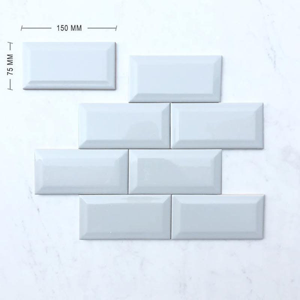 Light Grey Bevelled Subway Ceramic 150x75 - Stone and Tile Projects