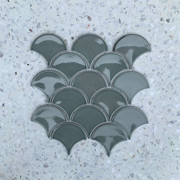 Fan Shape Light Grey Porcelain Mosaic - Stone and Tile Projects