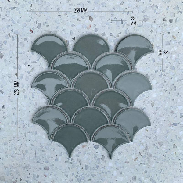 Fan Shape Light Grey Porcelain Mosaic - Stone and Tile Projects