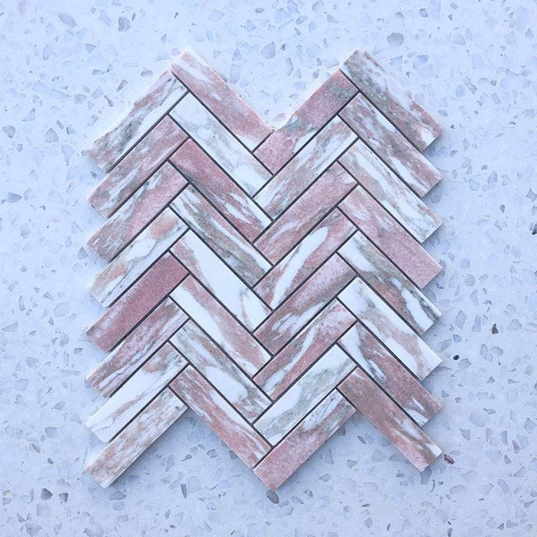 Norwegian Pink Herringbone Mosaic 98x25 - Stone and Tile Projects
