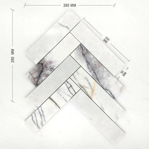 New York Marble Herringbone Mosaic 200x50 Dimension