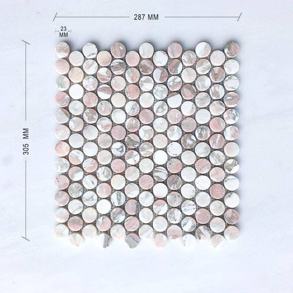 Norwegian Pink Penny Round Marble Mosaic Dimension
