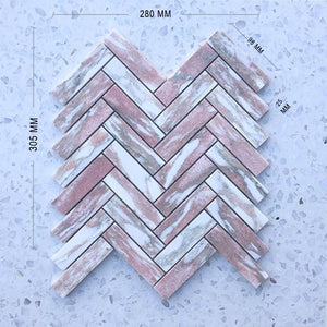 Norwegian Pink Herringbone Mosaic 98x25 - Stone and Tile Projects