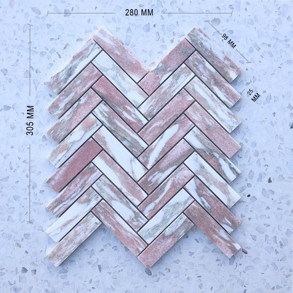 Norwegian Pink Herringbone Mosaic 98x25 - Stone and Tile Projects