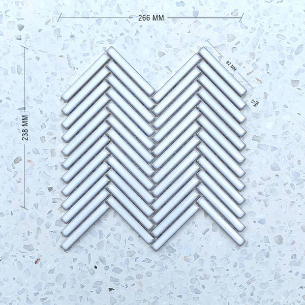 Stix White Herringbone Porcelain Mosaic 92x12 - Stone and Tile Projects
