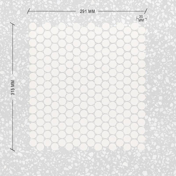 Off White Penny Round Mosaic 20 Dia + DIM