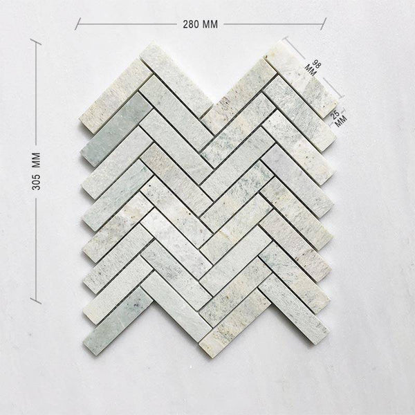 Paradiso Green Herringbone Mosaic 98x25 - Stone and Tile Projects