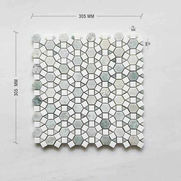 Paradiso Green & Thassos Moroccan Geometria Mosaic - Stone and Tile Projects