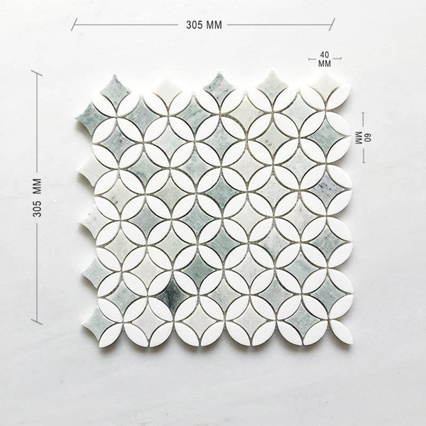 Paradiso Green & Thassos Star Geometria Mosaic - Stone and Tile Projects