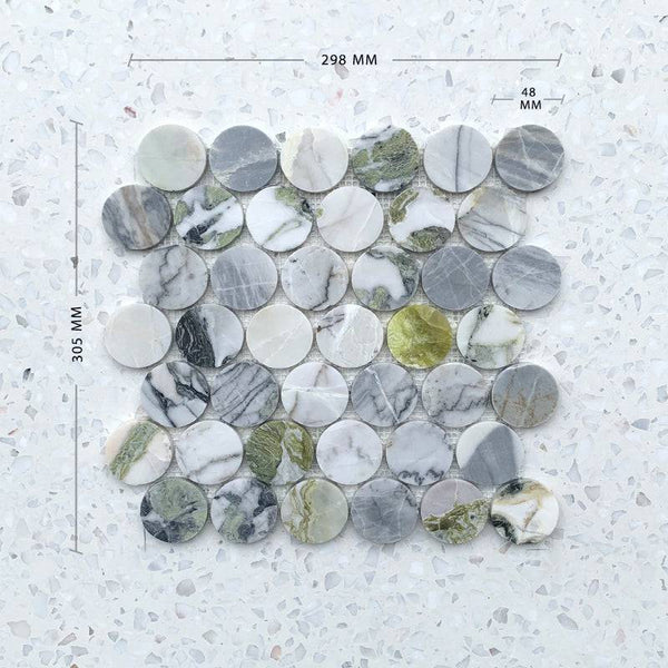 Ice Jade Penny Round Mosaic 48 Dia - Stone and Tile Projects