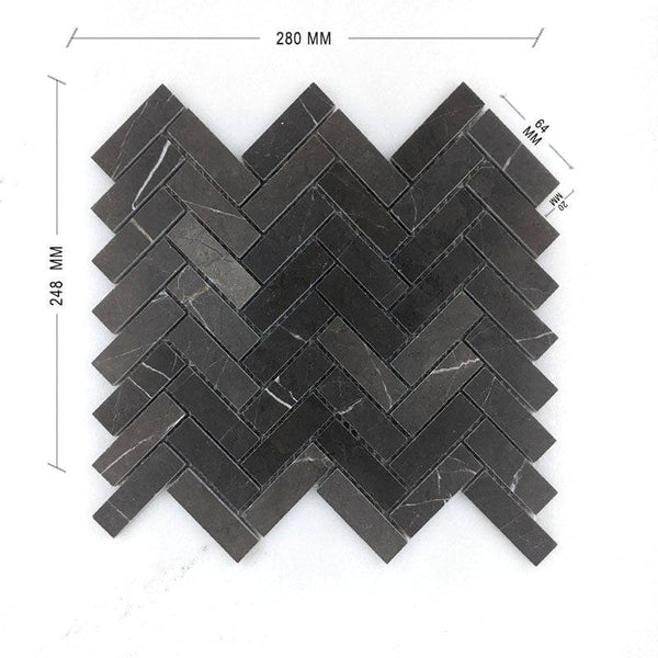 Pietra Grey Herringbone Mosaic 64x20 Dimension