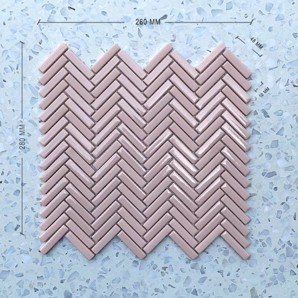 Stix Pink Herringbone Porcelain Mosaic 48x10 - Stone and Tile Projects