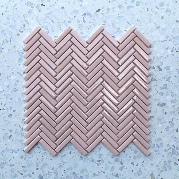 Stix Pink Herringbone Porcelain Mosaic 48x10 - Stone and Tile Projects