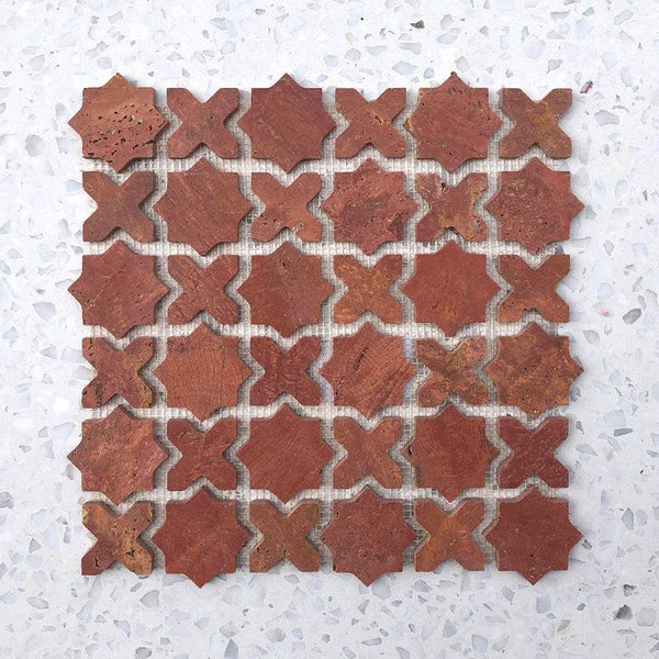 Rosso Alhambra Italian Travertine Mosaic - Stone and Tile Projects