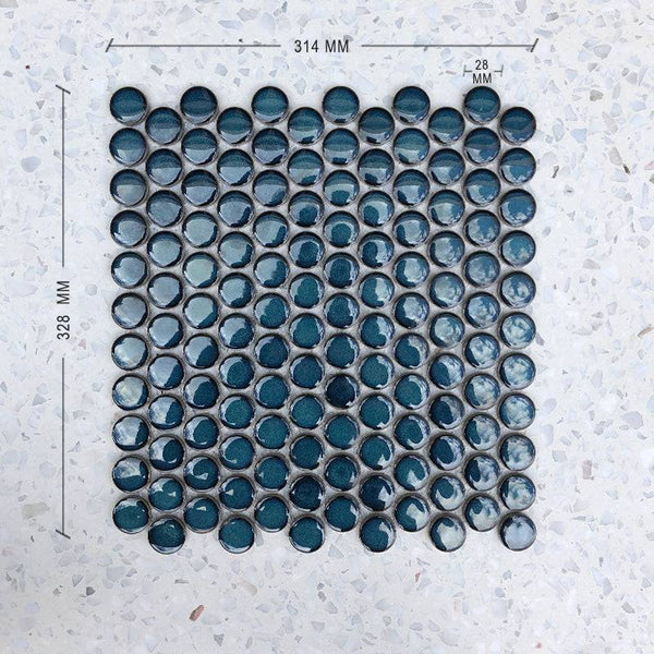 Shadow Green Penny Round Mosaic 28 Dia - Stone and Tile Projects