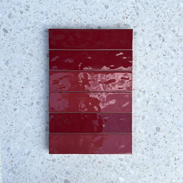 Cass Blush Burgandy Handmade Ceramic Subway 242x58 - Stone and Tile Projects