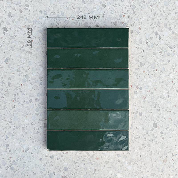 Cass Blush Green Handmade Ceramic Subway 242x58 - Stone and Tile Projects