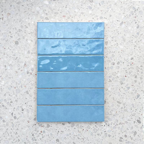 Cass Blush Baby Blue Handmade Ceramic Subway 242x58 - Stone and Tile Projects
