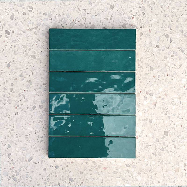 Cass Blush Turquoise Handmade Ceramic Subway 242x58 - Stone and Tile Projects