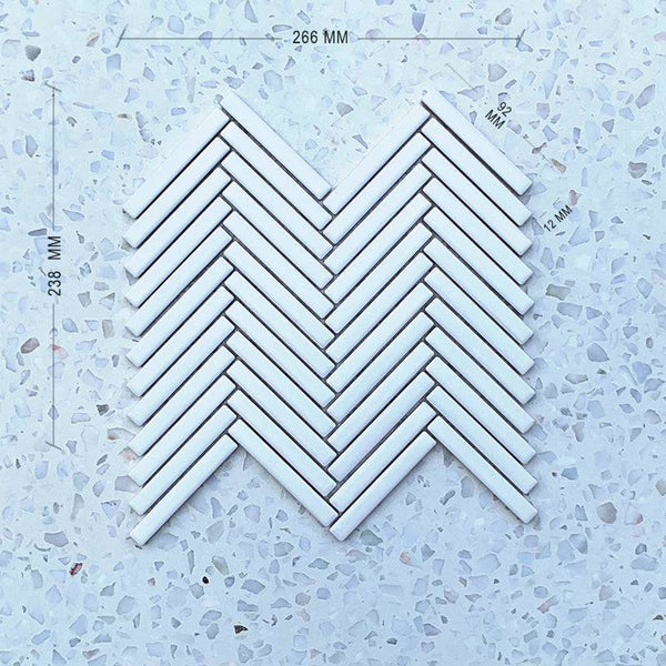 Stix Delux White Herringbone Porcelain Mosaic 92x12 - Stone and Tile Projects
