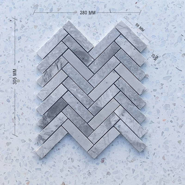 Super White Herringbone Mosaic 98x25 - Stone and Tile Projects