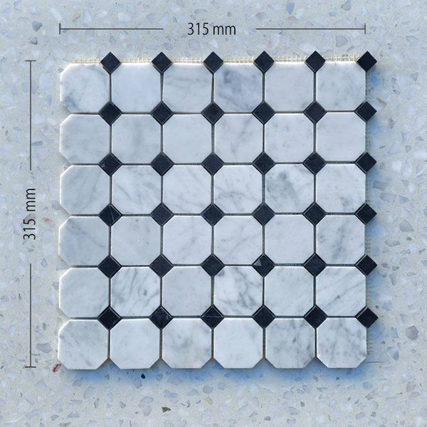 Tessellated Carrara Nero Octagon Marble Mosaic - Stone and Tile Projects